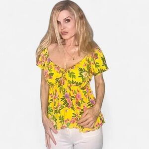 IKY & ME Women's Yellow Pink Green Floral Gypsie Blouse